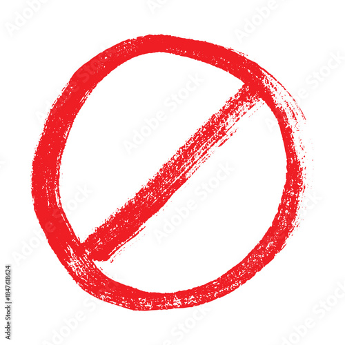 Hand drawn prohibition sign No entry symbol Red circle with cross line clipart in doodle style Ban Restriction Forbidden stop Single element for print, web, design