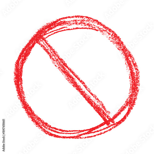 Hand drawn prohibition sign No entry symbol Red circle with cross line clipart in doodle style Ban Restriction Forbidden stop Single element for print, web, design