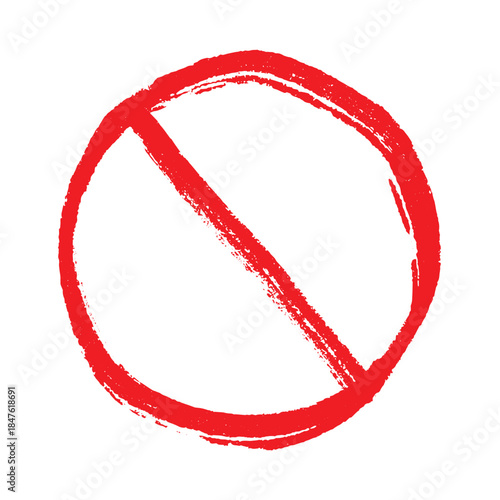 Hand drawn prohibition sign No entry symbol Red circle with cross line clipart in doodle style Ban Restriction Forbidden stop Single element for print, web, design