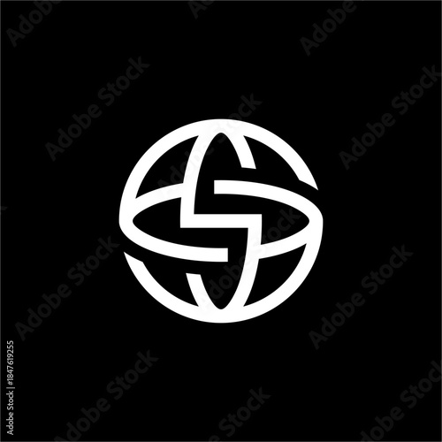 Futuristic Letter S circling a global sphere. An elegant design for international logistics or global tech firms.