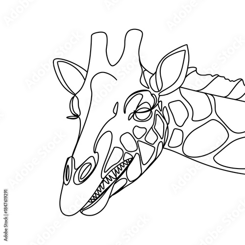 Giraffe Head Line Art Drawing with Spots on White Background
