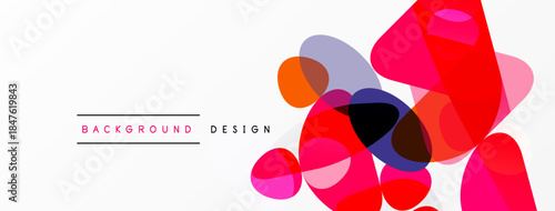 Abstract colorful shapes overlap white space. Modern design elements create dynamic visual texture. Simple, clean aesthetic.