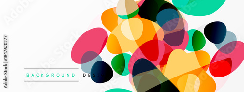 Abstract colorful shapes overlap. Bright hues create dynamic visual texture. Modern design element for backgrounds, banners.