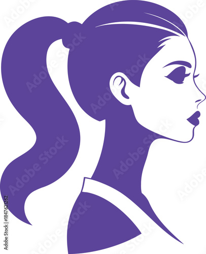 Elegant purple profile of a woman with a high ponytail