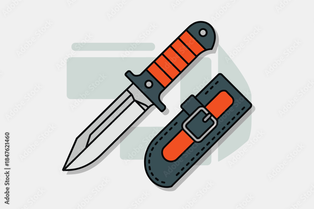 Obraz premium Illustration of a knife with an orange handle and sheath on a plain white background