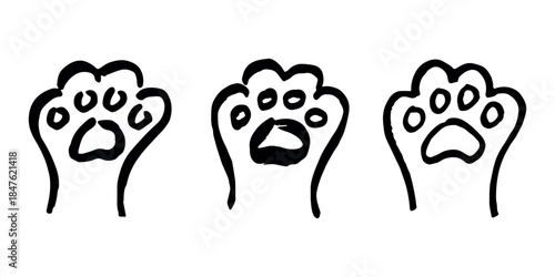 Set of hand drawn cute cat's paw Cat, dog, animal footprint in doodle style Single element for print, web, design, decor, greeting cards, children's prints