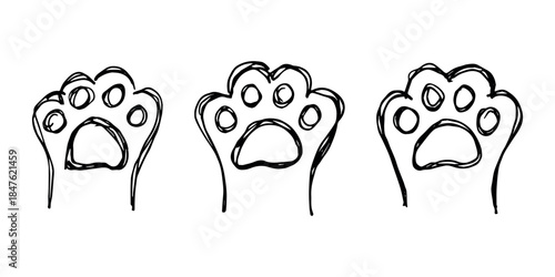 Set of hand drawn cute cat's paw Cat, dog, animal footprint in doodle style Single element for print, web, design, decor, greeting cards, children's prints