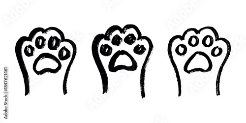 Set of hand drawn cute cat's paw Cat, dog, animal footprint in doodle style Single element for print, web, design, decor, greeting cards, children's prints