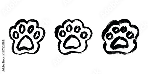 Set of hand drawn cute cat's paw Cat, dog, animal footprint in doodle style Single element for print, web, design, decor, greeting cards, children's prints