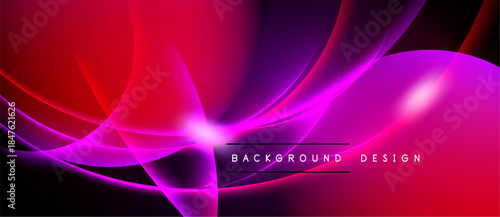Abstract vibrant design. Smooth curves, bright colors, dynamic flow. Background features pinks, purples, glowing effects. Modern aesthetic.