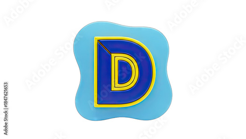3D Letter D on Blue Background
