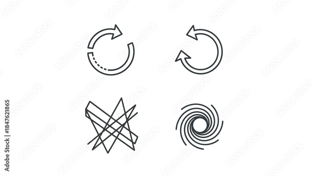 Fototapeta premium Set of four abstract line icons representing refresh reload process change and dynamic motion concepts