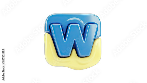 3D Letter W Icon with Glossy Effect on White