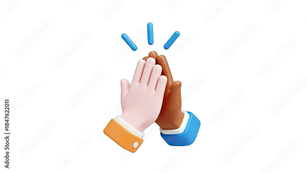 Obraz premium 3D Hands High-Fiving on White Background