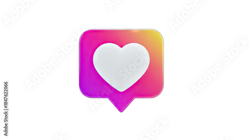 3D Heart Icon on Social Media Bubble
