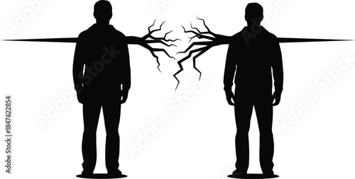 Two human silhouettes connected by tree roots concept of connection or shared experience on transparent background