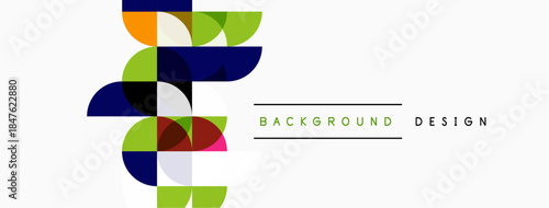 Abstract geometric shapes overlap, creating vibrant colorful design. White background provides clean contrast. Simple text labels accompany visual element.