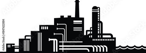 Black silhouette of industrial factory with smoke stacks