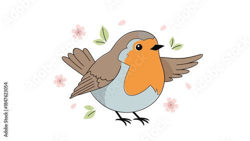 One robin bird, early spring symbol