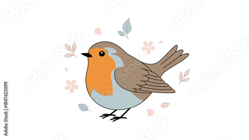One robin bird, early spring symbol