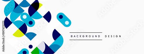 Abstract geometric shapes, blue, yellow, dark tones. Minimalist design, clean lines, modern aesthetic. Background element for projects.