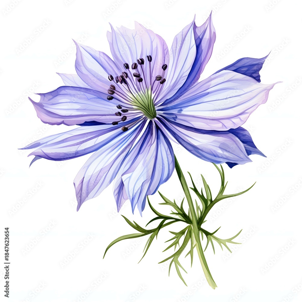 Obraz premium Elegant nigella flower with translucent petals in watercolor style