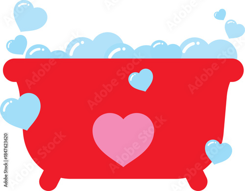 Cute Valentine Bathtub Hearts Illustration