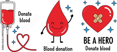Blood donation campaign illustrations with donate blood hero