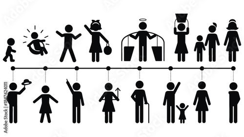 Diverse people icons illustrating life's journey and emotions