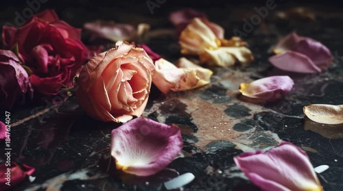Roses and Petals on Marble Floor