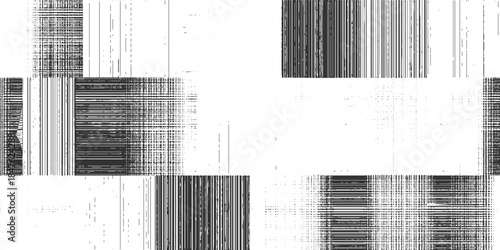 Black and white abstract pattern of vertical and horizontal lines and dots