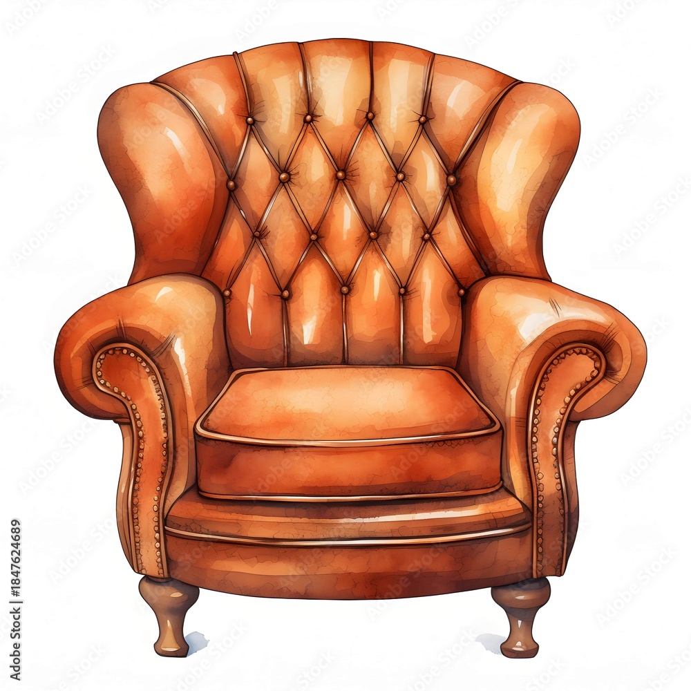 Naklejka premium Classic armchair with tufted leather upholstery provides comfort and style