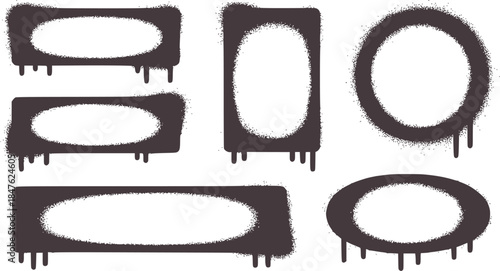 Black spray paint style assorted geometric frames set