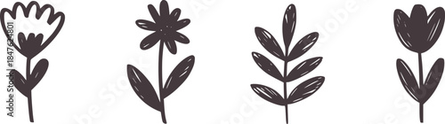 Minimalist black and white hand drawn flowers line