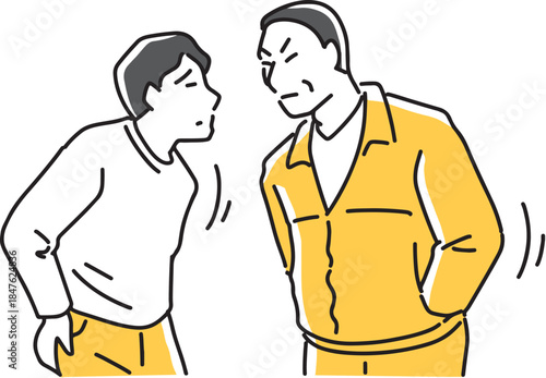 怒って近づく男と腰が引ける若い男