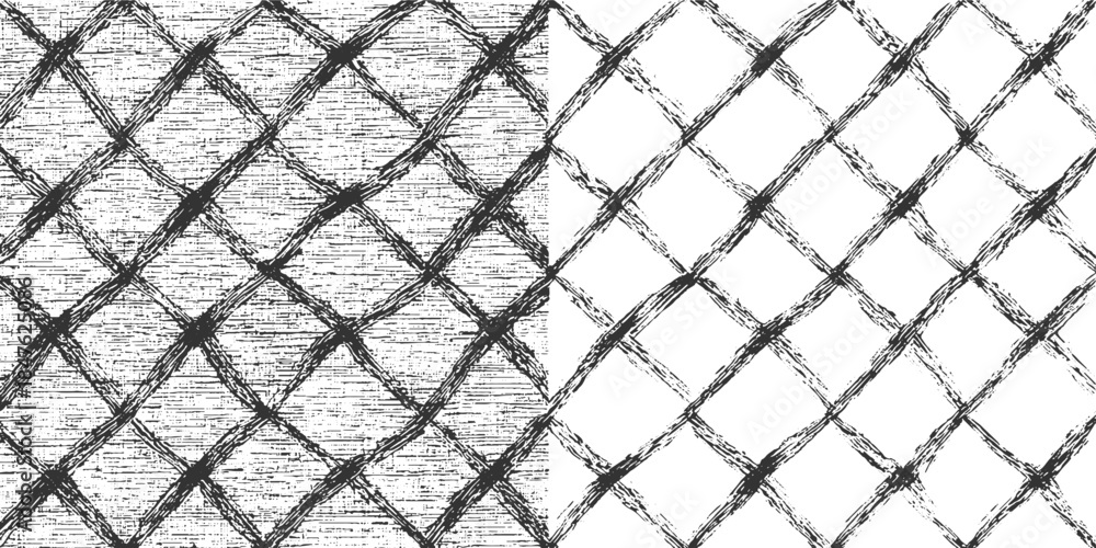 Fototapeta premium Black and white diagonal grid pattern with textured and clean backgrounds abstract