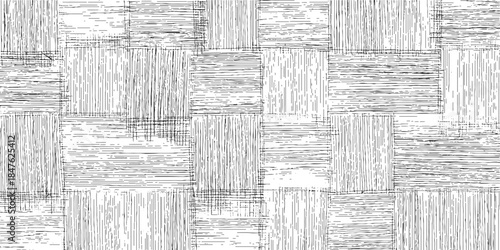 Black and white abstract pattern of intersecting rectangles with hand drawn lines background