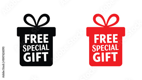Free gift icons in black and red for promotions and giveaways