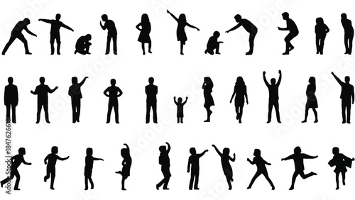 Collection of diverse people in various dynamic poses and actions