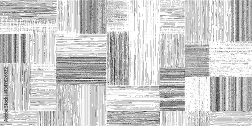 Black and white abstract pattern of textured rectangular blocks with vertical and horizontal lines