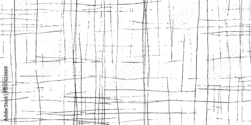 Black and white abstract pattern of irregular intersecting lines and dots background texture