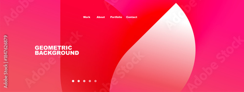 Modern website header design. Gradient pink background, geometric shapes, navigation menu present. Simple, clean aesthetic.