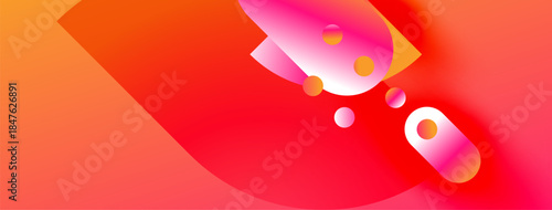 Abstract vibrant shapes, gradients, pinks, oranges, reds create dynamic composition. Modern design, smooth transitions, visual energy.