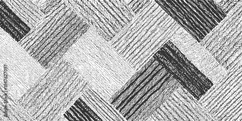 Black and white abstract pattern of diagonal hatching lines in geometric shapes monochrome