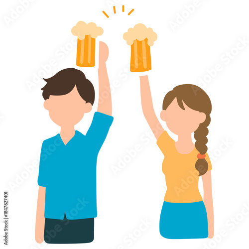 Man and Woman Hold Bottles of Beer Cheers.