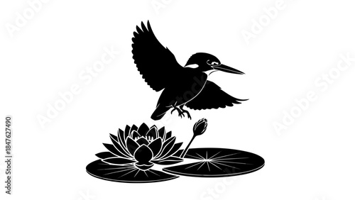 A black and white bullfinch bird sits on a winter tree branch in this nature wildlife vector illustration featuring a silhouette art design with a detailed beak and wing