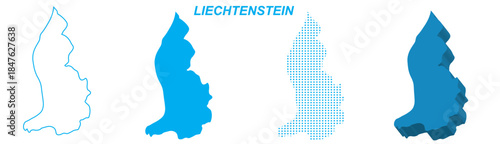 Liechtenstein Map Vector Set, Europe Outline Silhouette Dotted 3D Solid Shapes, Liechtenstein Country Infographic Template, Editable EPS Liechtenstein Geography