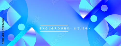Abstract blue gradients form dynamic shapes. Circles, curves, overlapping layers create modern visual effect. Background design element.