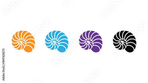 Vibrant nautilus shells in orange, blue, purple, black
