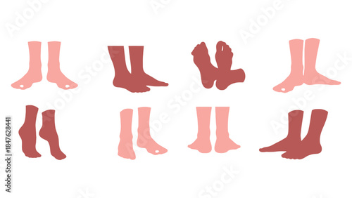Diverse human feet and legs in various skin tones and positions